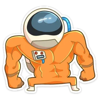 💪 astronauta, espaço, músculo, desenho animado, adesivo, fato laranja telegram sticker