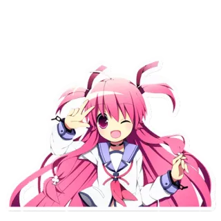 😘 Anime, Dziewczyna, Różowe włosy, Słodkie, Kreskówka, Kawaii, Znak pokoju telegram sticker
