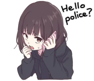 😰 Hello police? dziewczyna anime, dzwoni, telefon, zrozpaczony, bluza z kapturem telegram sticker
