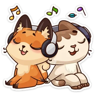 🎶 zorro, gato, auriculares, música, animales, lindo telegram sticker