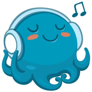 🎶 문어, 음악, 헤드폰, 귀여운, 만화, 동물, 해양 생물 telegram sticker
