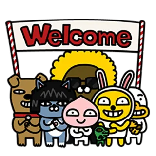👨 Welcome добро пожаловать, персонажи, милый, мультфильм, друзья, группа telegram sticker