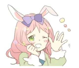 🐰 Anime, Ragazza, Coniglio, Carino, Kawaii, Occhiolino, Cartone animato telegram sticker