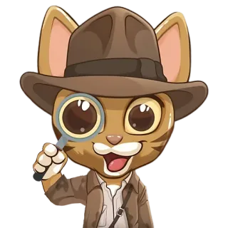 🔍 gato, detective, lupa, sombrero, investigador, dibujos animados, aventura telegram sticker