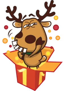 🎁 กวางเรนเดียร์, นิ้วกลาง, ท่าทางไม่สุภาพ, การ์ตูน, สัตว์, คริสต์มาส telegram sticker
