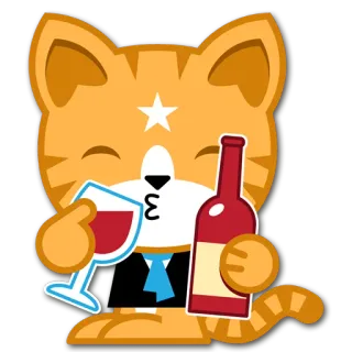 🍷 Katze, Wein, Trinken, Tier, Cartoon whatsapp sticker