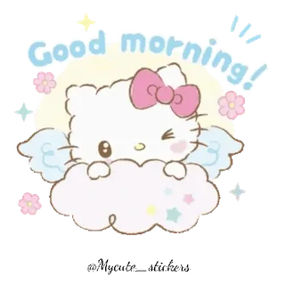 🐱 Hello Kitty Good morning! hello kitty, kawaii, schattig, ochtend, engel, wolk, groet telegram sticker