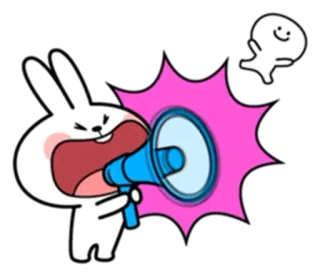 📡 rabbit, megaphone, cartoon, animal, shouting, communication telegram sticker