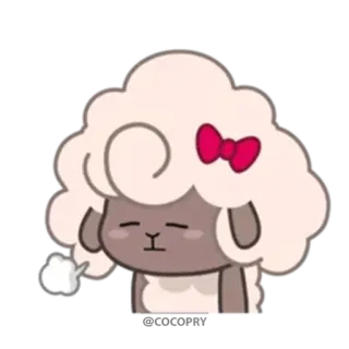 😑 sheep, cute, cartoon, animal, bow, fluffy telegram sticker