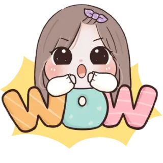 🌙 WOW cartoon, meisje, schattig, wow, uitroep, verrassing whatsapp sticker