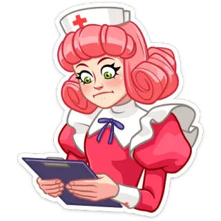 🤨 enfermera, pelo rosa, dibujos animados, médico, salud whatsapp sticker
