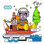 🎄 漫画, 冬, 船, 鳥, 氷, クリスマス telegram sticker
