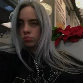 🌊 Billie Eilish Billie Eilish, piosenkarka, gwiazda pop, muzyk, celebrytka, siwe włosy, portret telegram sticker