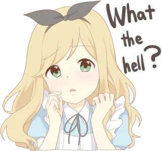 😨 What the hell? Garota anime, Desenho animado, Emocional, Confuso/a, Cabelo loiro, Chocado/a, Pergunta telegram sticker
