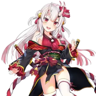 ☺️ fille anime, démon fille, épée, masque oni, fantaisie, cornes, katana telegram sticker