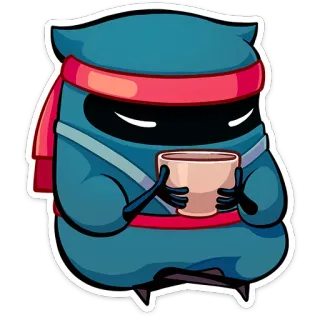 ☕️ ninja, tea, cartoon, cute, relaxing, beverage whatsapp sticker