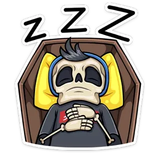😴 ZZZ kerangka, peti mati, tidur, zzz, kematian, tulang, kartun, istirahat whatsapp sticker