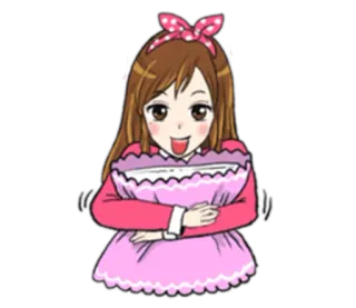 🙍 cartoon, girl, anime, cute, kawaii, pillow, cheerful telegram sticker