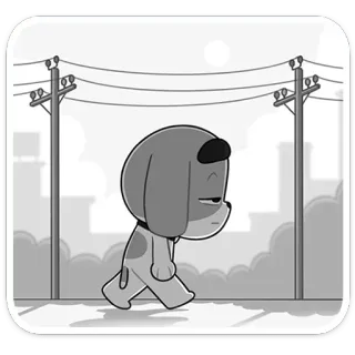 😔 dog, sad, cartoon, grayscale, walking, monochrome telegram sticker