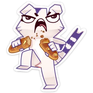 😠 Tier, Waschbär, Brot, Essen, Wütend, Cartoon telegram sticker