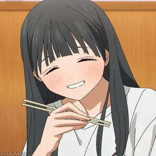 🎐 ragazza anime, sorridente, bacchette, mangiare, felice telegram sticker