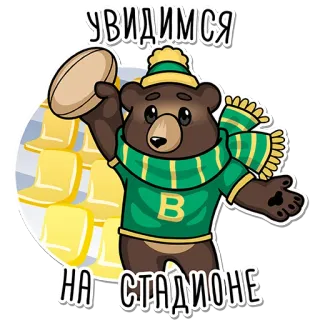 🤝 УВИДИМСЯ НА СТАДИОНЕ orso, stadio, sport, calcio, rugby, cartone animato whatsapp sticker