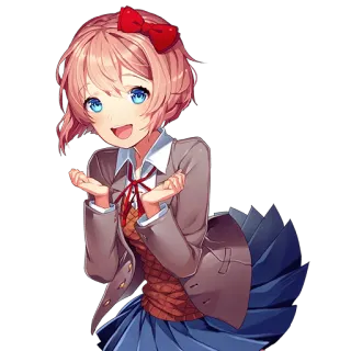 😆 Sayori Doki Doki Literature Club! Anime, Meisje, Leuk, Blij, Strik, Uniform, Doki Doki Literature Club telegram sticker