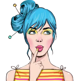 🙄 woman, blue hair, thinking, colorful, pop art, girl, portrait telegram sticker