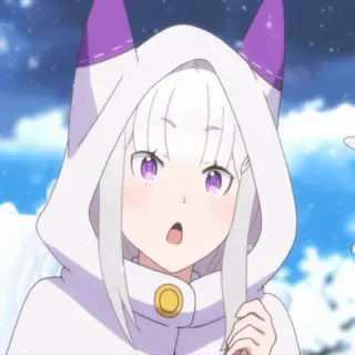 🤍 Emilia Re:Zero Anime, Ragazza, Capelli bianchi, Occhi viola, Cappuccio, Carina telegram sticker