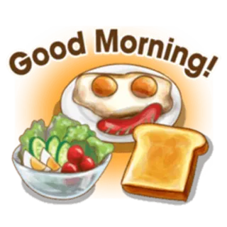 ☀ Good Morning! colazione, buongiorno, uova, toast, insalata whatsapp sticker