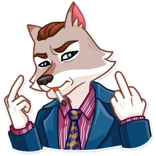 🖕 Lobo, Dedo do meio, Cigarro, Bravo, Terno, Desenho animado telegram sticker