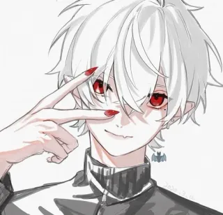🤍 anime, manga, character, boy, red eyes, white hair, bat whatsapp sticker