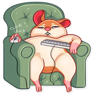 😒 Click Click hamster, chair, computer, lazy, keyboard, mouse, cartoon telegram sticker