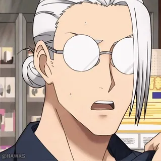 😧 anime, man, glasses, white hair, sweat, nervous whatsapp sticker