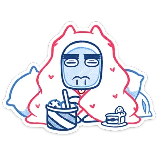 😕 cartoon, lazy, cozy, pillow, cake, drink, dessert, blanket telegram sticker
