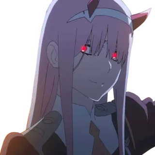😏 Zero Two Darling in the Franxx anime, pink hair, red eyes, horns, franxx telegram sticker