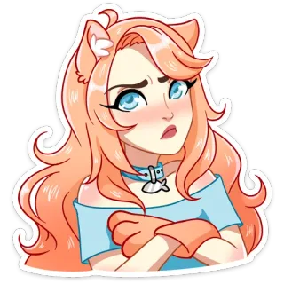 😐 Anime Mädchen, Katzenmädchen, Neko, Süß, Kawaii, Orange Haare, Blaue Augen telegram sticker