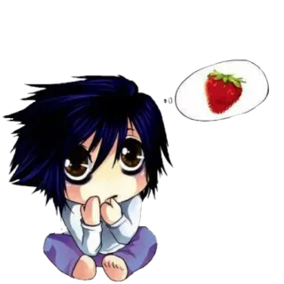 😪 L Death Note Anime, Manga, Death Note, L, Erdbeere, Kawaii, Chibi, Essen telegram sticker