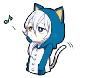 😙 Anime, Mèo, Chibi, Dễ thương, Nhân vật, Kigurumi, Buồn ngủ, Tai mèo, Pijama telegram sticker
