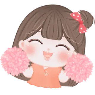 🍓 啦啦队, 可爱, 女孩, 卡通, 绒球, 快乐 telegram sticker