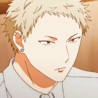 🗝 Anime, blonde Haare, Piercings, Porträt, ernst, männlich whatsapp sticker