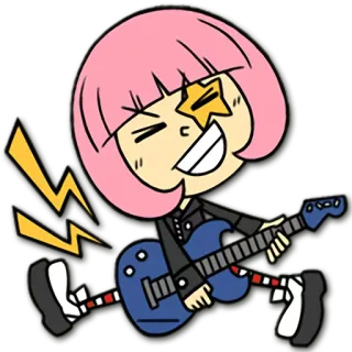 🎸 cartoon, music, guitar, lightning, pink hair telegram sticker