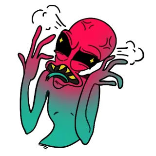 😡 Alien, Kartun, Marah, Stres, Karakter, Ilustrasi whatsapp sticker
