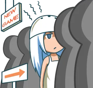 😤 NEW GAME nouveau jeu, jeu, flèche, cheveux blancs, casque, personnage whatsapp sticker