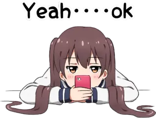 👌 Yeah... ok anime, girl, phone, yeah, ok, meme, laying down, brown hair telegram sticker