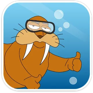 👍 walrus, cartoon, animal, diving, underwater, thumb up, sea telegram sticker