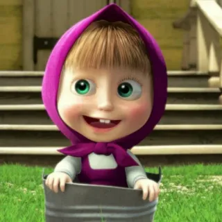 😄 Masha Masha and the Bear Cartoon, Meisje, Emmer, Glimlach telegram sticker