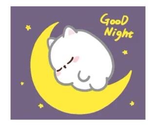 🌙 Good Night Katze, Mond, Sterne, Gute Nacht, Schlaf, süß, Cartoon telegram sticker