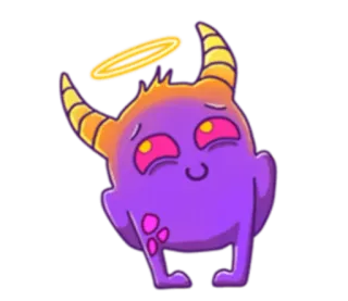 😇 Dämon, Engel, Heiligenschein, Hörner, Lila, Monster, Süß whatsapp sticker