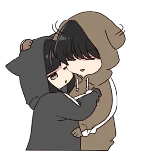 🤗 pareja, abrazando, anime, dibujos animados, kawaii, lindo, amor, afecto telegram sticker